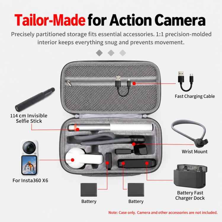 For Insta360 X6 Camera Kit Hard Shell Carrying Case Waterproof Travel Storage Bag with Shoulder Strap