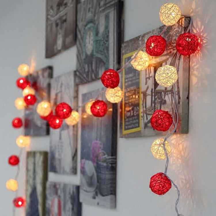 20 LEDs Rattan Balls Lights Fairy Holiday Christmas Outdoor LED Decorative Lamp, 4m Battery Style, 5m Plug-in Style
