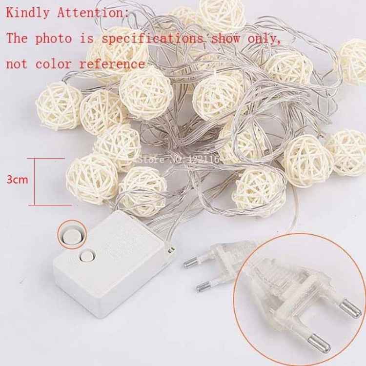 20 LEDs Rattan Balls Lights Fairy Holiday Christmas Outdoor LED Decorative Lamp, 4m Battery Style, 5m Plug-in Style
