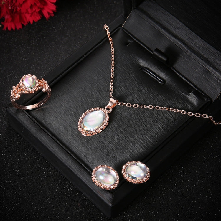 Women Opal Necklace Earrings Ring Crystal Jewelry Set