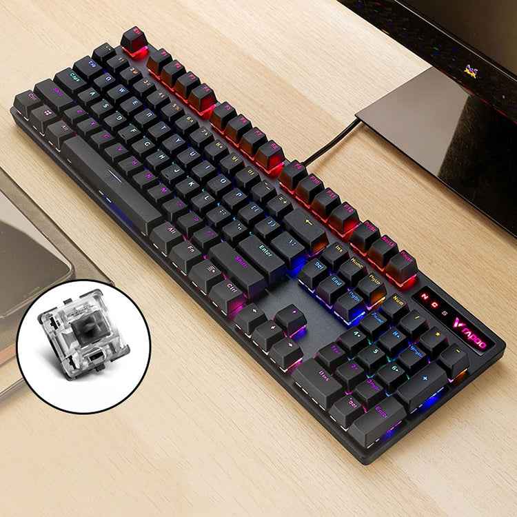 Rapoo V500 PRO Mixed Light 104 Keys Desktop Laptop Computer Game Esports Office Home Typing Wired Mechanical Keyboard, Black Shaft, Green Shaft, Tea Shaft, Red Shaft