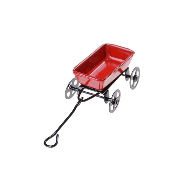 1:12 Mini Cute Dollhouse Miniature Metal Red Small Pulling Cart Garden Furniture Accessorie Toy For Home Decor Gift
