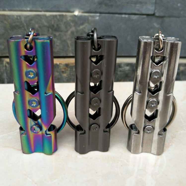 Outdoor High-decibel Stainless Steel Self-protection Double Tube Survival Whistle with Key Ring, Whistle (Silver), Whistle (Black), Whistle (titanium)