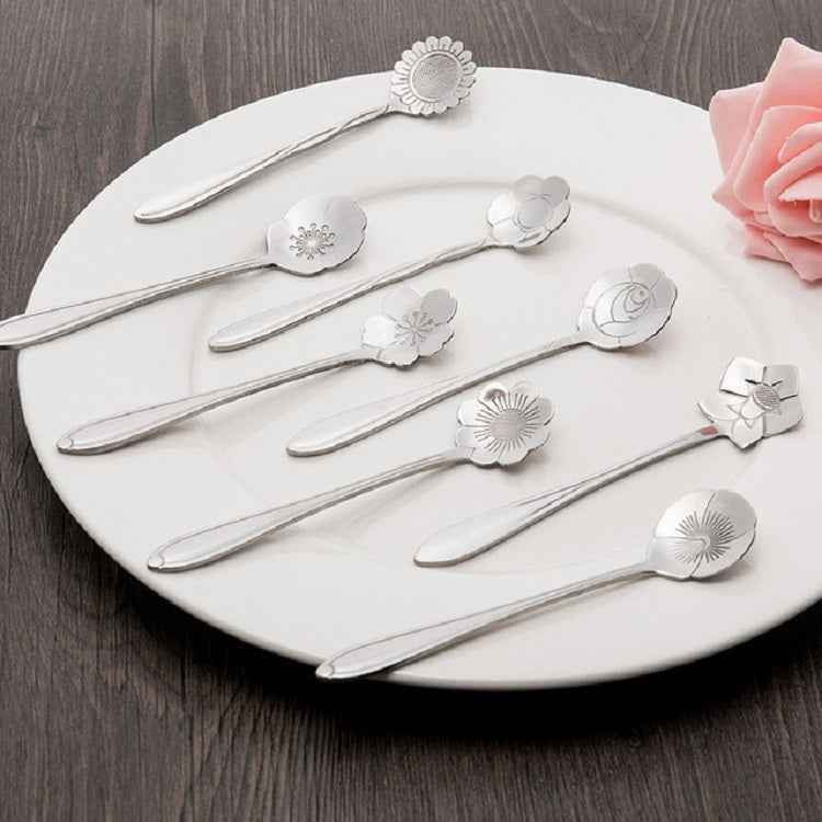 3 PCS Stainless Steel Household Creative Flower Spoon Coffee Stirring Spoon, Cherry Blossom Spoon, Rose Flower Spoon, Sun Flower Spoon, Sunflower Spoon, Pansy Flower Spoon, Bellflower Spoon, Plum Flower Spoon, Cosmos Flower Spoon