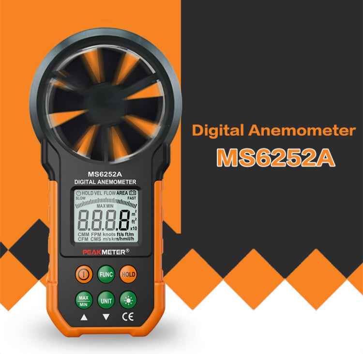 PEAKMETER High-precision Digital Display Wind Speed Air Volume Measuring Instrument, MS6252A Wind Speed, Air Volume, MS6252B Temperature, Humidity, USB