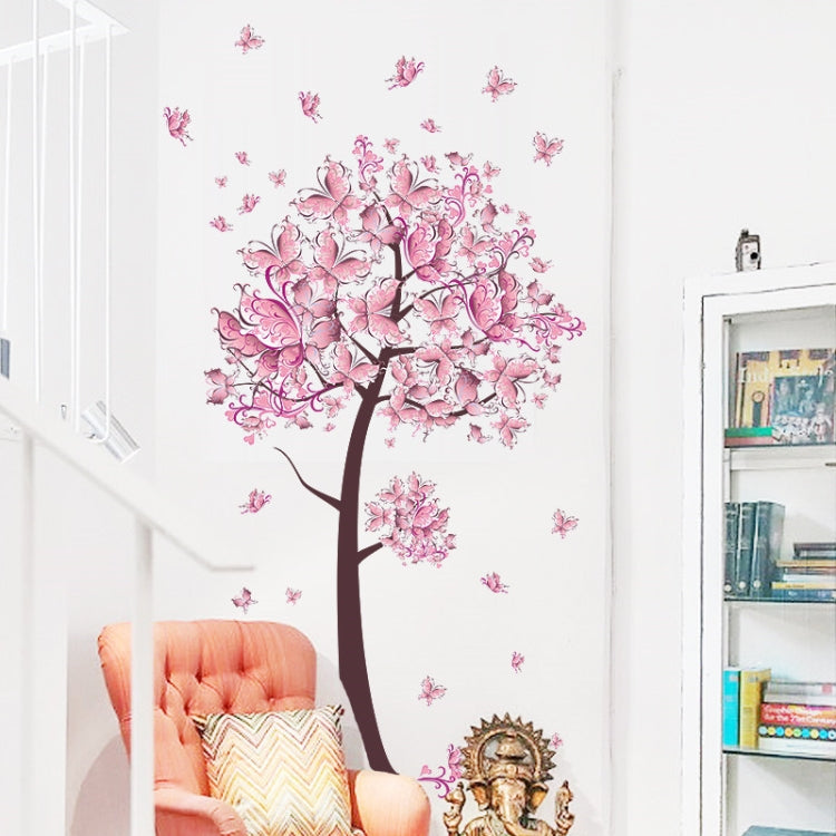 2 PCS Tree Flower Floral Butterflies Wall Stickers Decals Living Room Bedroom TV Sofa Background Decor Wall Decals Mural