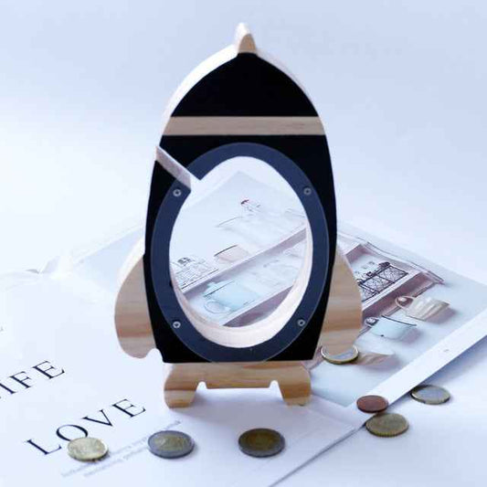 Nordic Wood Rocket Money Box Toys Living Room Decoration Piggy Bank