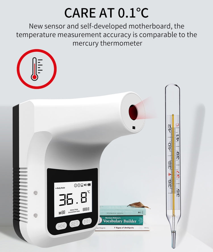 K3 Pro Handsfree Non-contact Forehead Body Light-sensitive Distance Sensor Infrared Thermometer, 2.8 inch LCD Display Screen