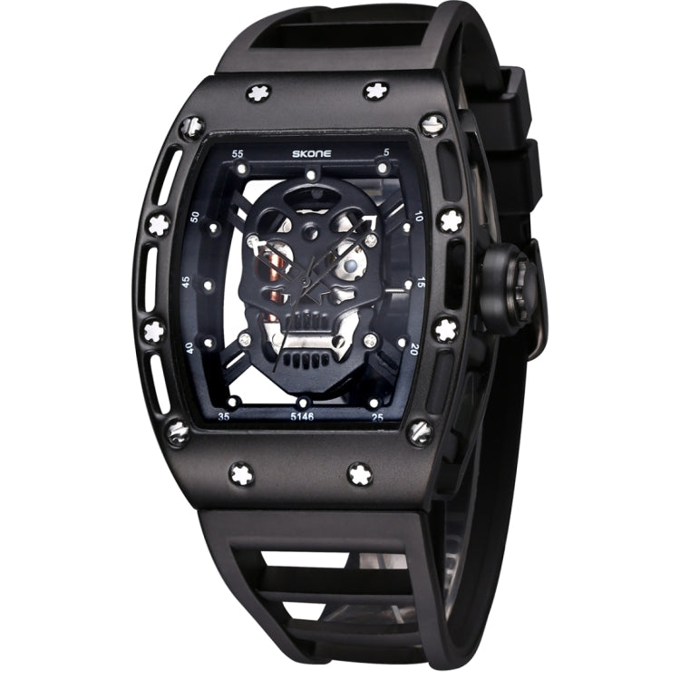 SKONE 3987 Luminous Hollow Skeleton Dial Men Quartz Watch with Silicon Band