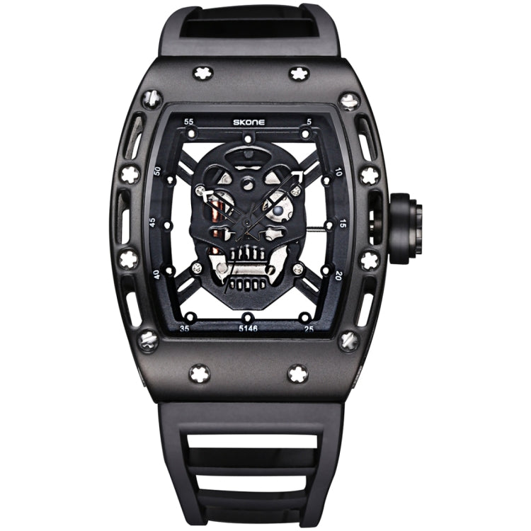 SKONE 3987 Luminous Hollow Skeleton Dial Men Quartz Watch with Silicon Band