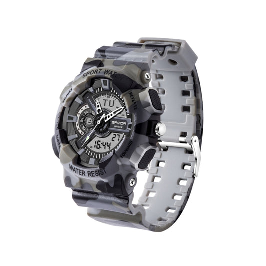 SANDA 5318 LED Luminous Display & Stopwatch & Alarm & Date and Week Function Men Quartz + Digital Dual Movement Watch with Plastic Band (Camouflage Yellow)