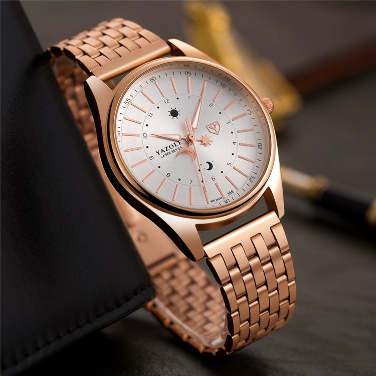 YAZOLE 368 Men Fashion Business Steel Strap Band Quartz Wrist Watch, Luminous Points