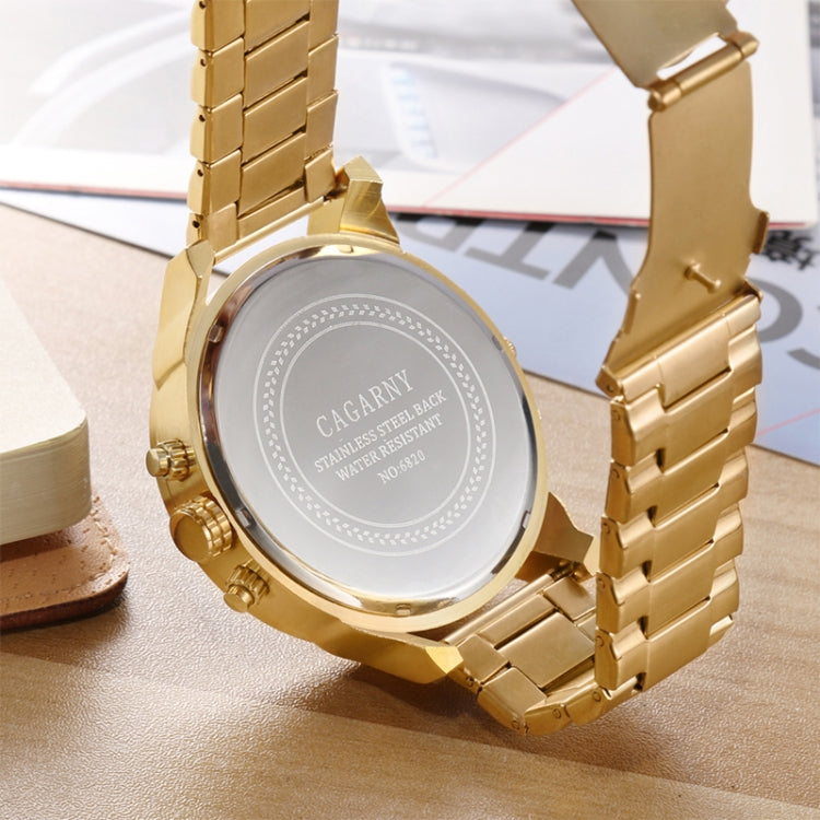 CAGARNY 6820 Fashion Life Waterproof Gold Surface Steel Band Quartz Watch