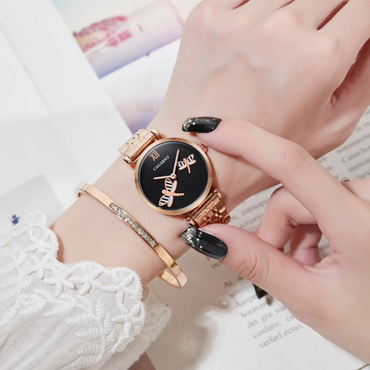 CAGARNY 6880 Fashion Life Waterproof Dragonfly White Background Gold Steel Band Quartz Watch, WA0329A, WA0329B, WA0329C, WA0329D, WA0329E