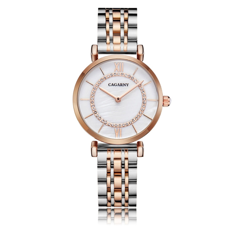 CAGARNY 6880 Fashion Life Waterproof Dragonfly White Background Gold Steel Band Quartz Watch