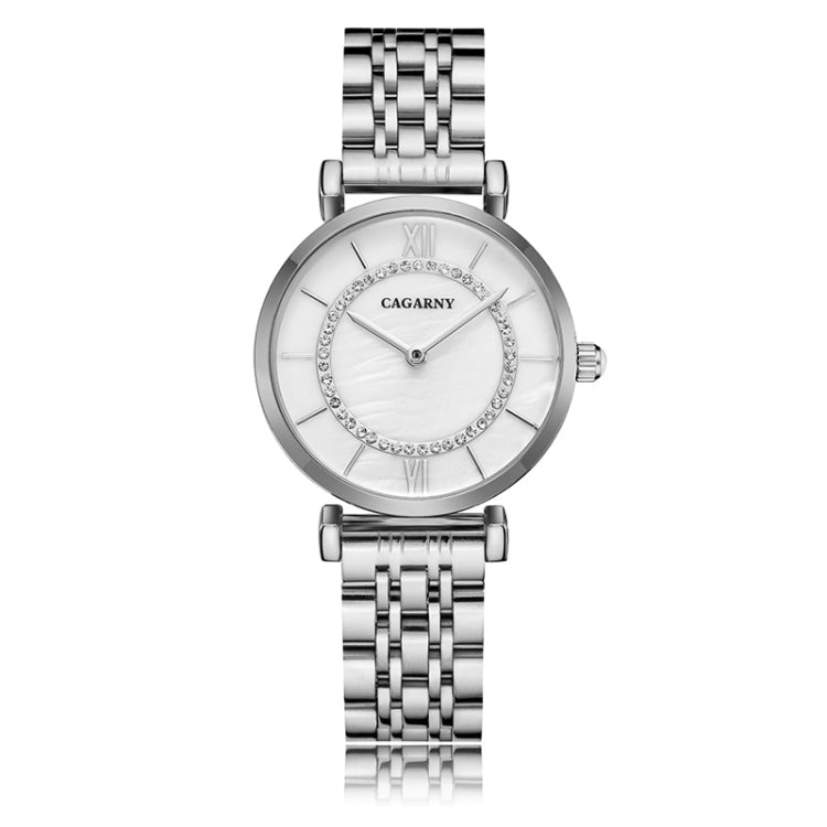 CAGARNY 6880 Fashion Life Waterproof Dragonfly White Background Gold Steel Band Quartz Watch