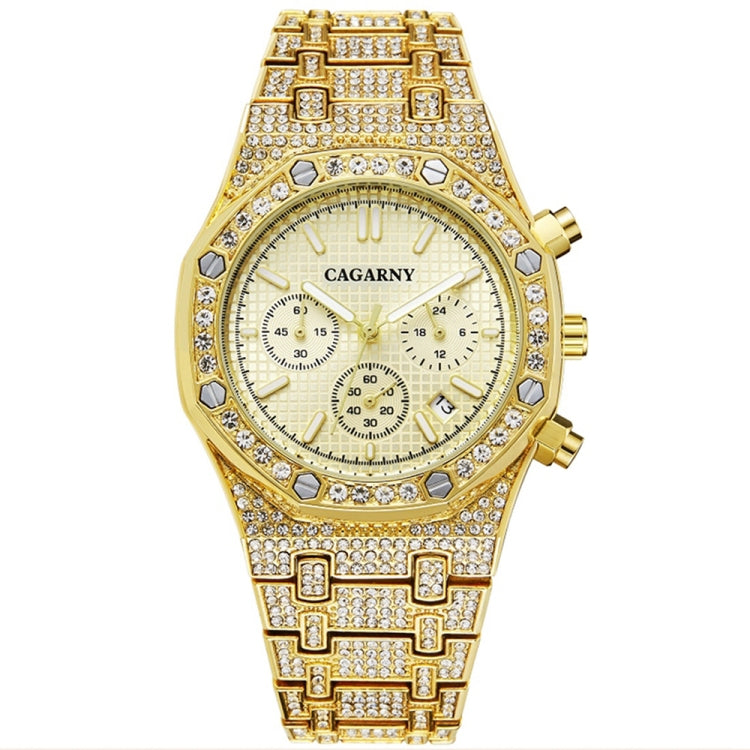 CAGARNY 6881 Diamond-studded Six-needles Guartz Dual Movement Watch Men Stainless Steel Strap Watch (Gold Shell Gold Dial), WA0334JB, WA0334JW, WA0334L, WA0334SB, WA0334SW