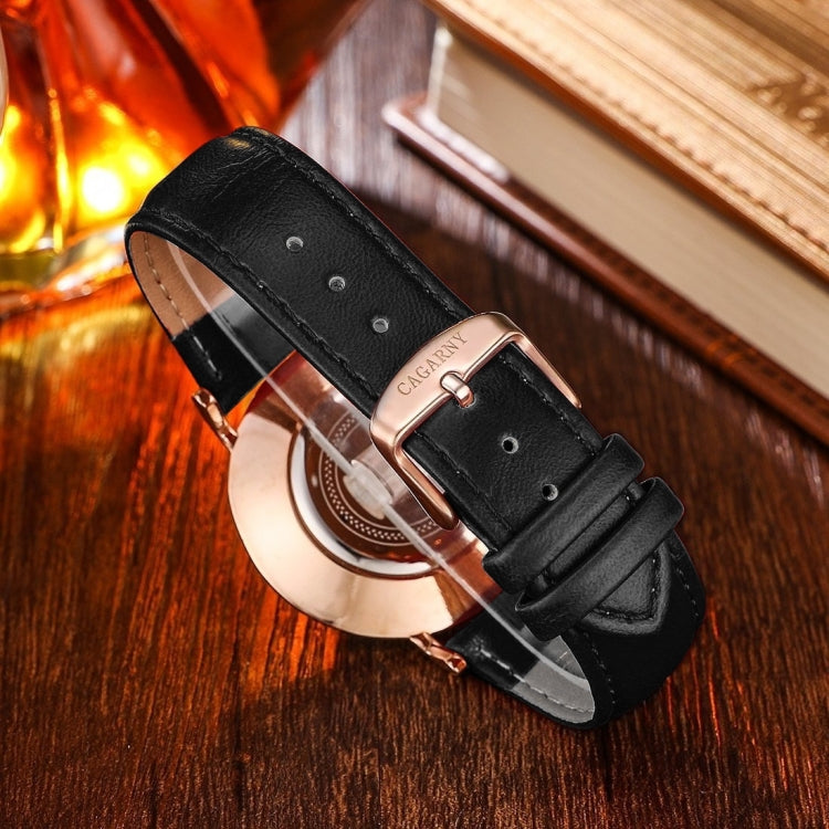 CAGARNY 6812 Round Dial Alloy Gold Case Fashion Men Watch Quartz Watches with PU Leather Band