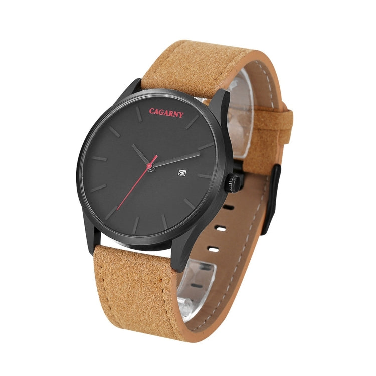 CAGARNY 6850 Fashion Dual Quartz Movement Wrist Watch with Genuine Leather Band(Brown Band Black Window)