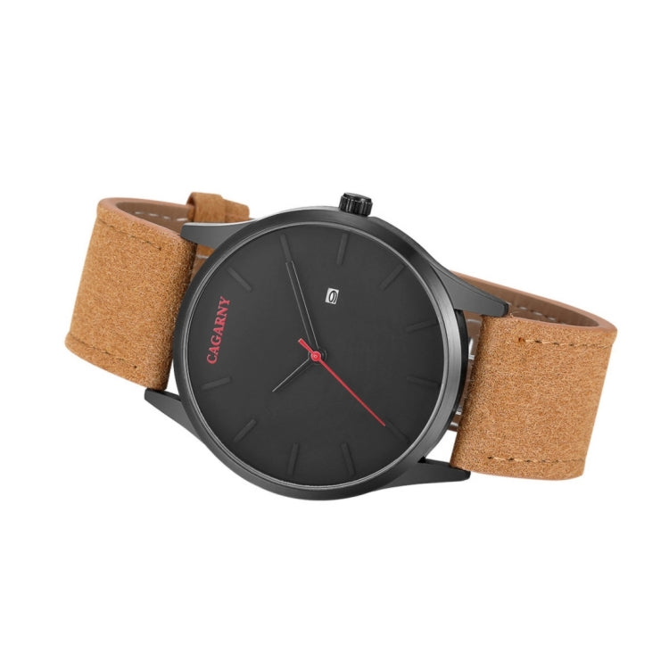 CAGARNY 6850 Fashion Dual Quartz Movement Wrist Watch with Genuine Leather Band(Brown Band Black Window)