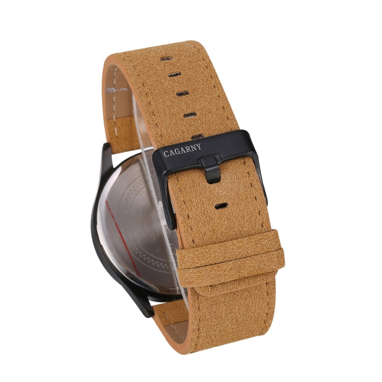 CAGARNY 6850 Fashion Dual Quartz Movement Wrist Watch with Genuine Leather Band(Brown Band Black Window)