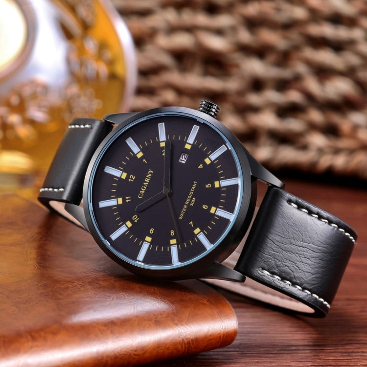 CAGARNY 6866 Fashion Dual Quartz Movement Wrist Watch with Genuine Leather Band(Orange Number)