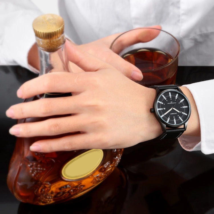 CAGARNY 6866 Fashion Dual Quartz Movement Wrist Watch with Genuine Leather Band(Orange Number)