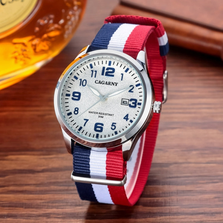 CAGARNY 6859 Concise Style Ultra Thin Waterproof Quartz Wrist Watch with Striped Nylon Band for Men