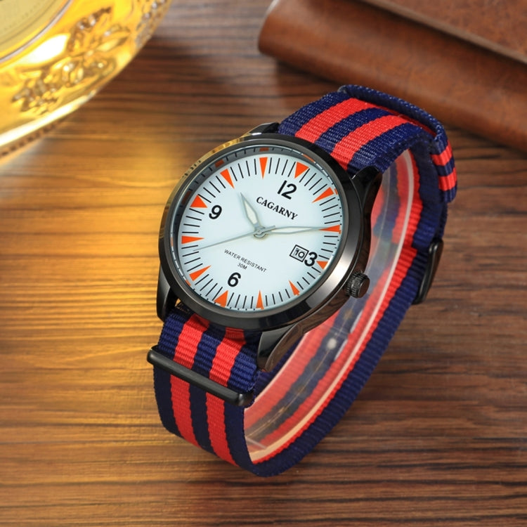 CAGARNY 6859 Concise Style Ultra Thin Waterproof Quartz Wrist Watch with Striped Nylon Band