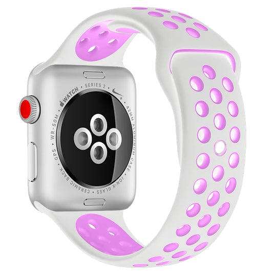 For Apple Watch Series 10 42mm / 9&8&7 41mm / SE 3&SE 2&6&SE&5&4 40mm / 3&2&1 38mm Fashionable Classical Silicone Sport Watch Band(Grey White), WA1230A, WA1230B, WA1230BG, WA1230BH, WA1230BL, WA1230BM, WA1230BR, WA1230BY, WA1230C, WA1230D, WA1230DW����...