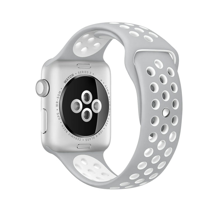 For Apple Watch Series 10 42mm / 9&8&7 41mm / SE 3&SE 2&6&SE&5&4 40mm / 3&2&1 38mm Fashionable Classical Silicone Sport Watch Band(Grey White), WA1230A, WA1230B, WA1230BG, WA1230BH, WA1230BL, WA1230BM, WA1230BR, WA1230BY, WA1230C, WA1230D, WA1230DW����...