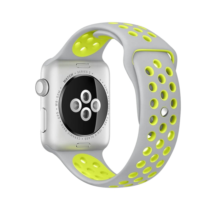 For Apple Watch Series 10 42mm / 9&8&7 41mm / SE 3&SE 2&6&SE&5&4 40mm / 3&2&1 38mm Fashionable Classical Silicone Sport Watch Band(Grey White), WA1230A, WA1230B, WA1230BG, WA1230BH, WA1230BL, WA1230BM, WA1230BR, WA1230BY, WA1230C, WA1230D, WA1230DW����...