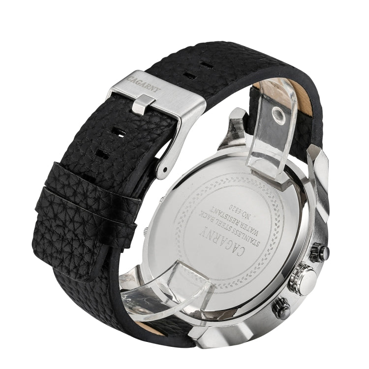 CAGARNY 6820 Fashionable Multifunctional Style Quartz Business Sport Wrist Watch with Leather Band & GMT Time & Calendar & Luminous Display for Men(Brown Band White Window)