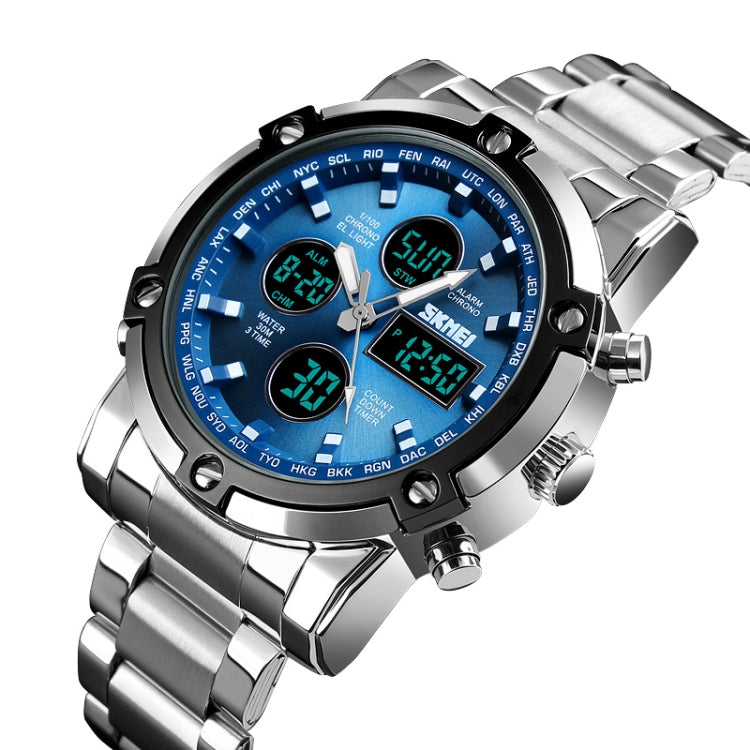 SKMEI 1389 Multifunctional Men Business Digital Watch 30m Waterproof Large Dial Wrist Watch with Stainless Steel Watchband