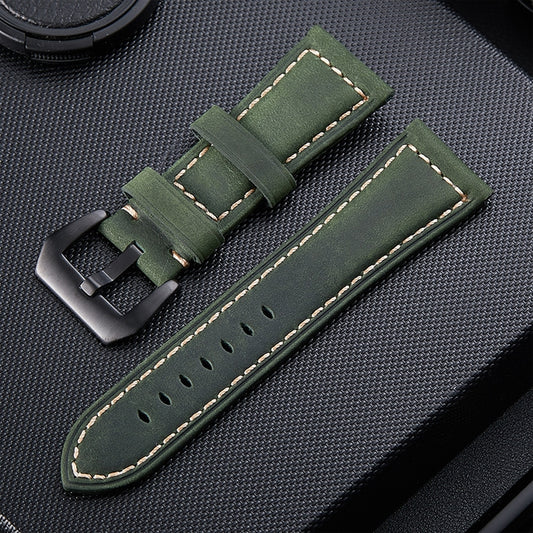 Crazy Horse Layer Frosted Black Buckle Watch Leather Watch Band, Size: 20mm