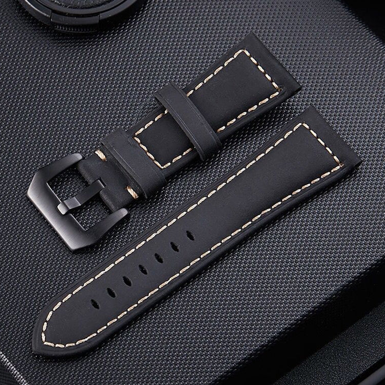 Crazy Horse Layer Frosted Black Buckle Watch Leather Watch Band, Size: 20mm