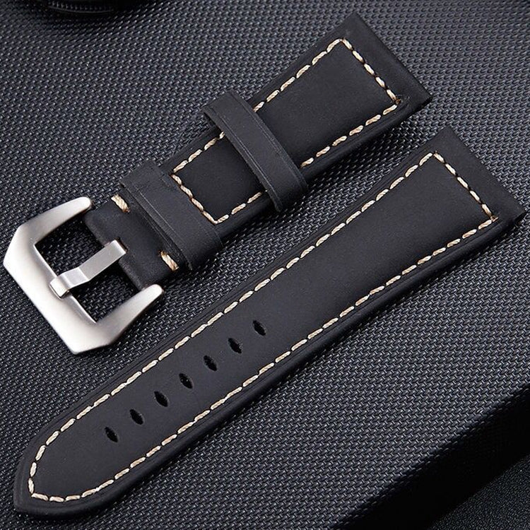 Crazy Horse Layer Frosted Silver Buckle Watch Leather Watch Band, Size: 22mm