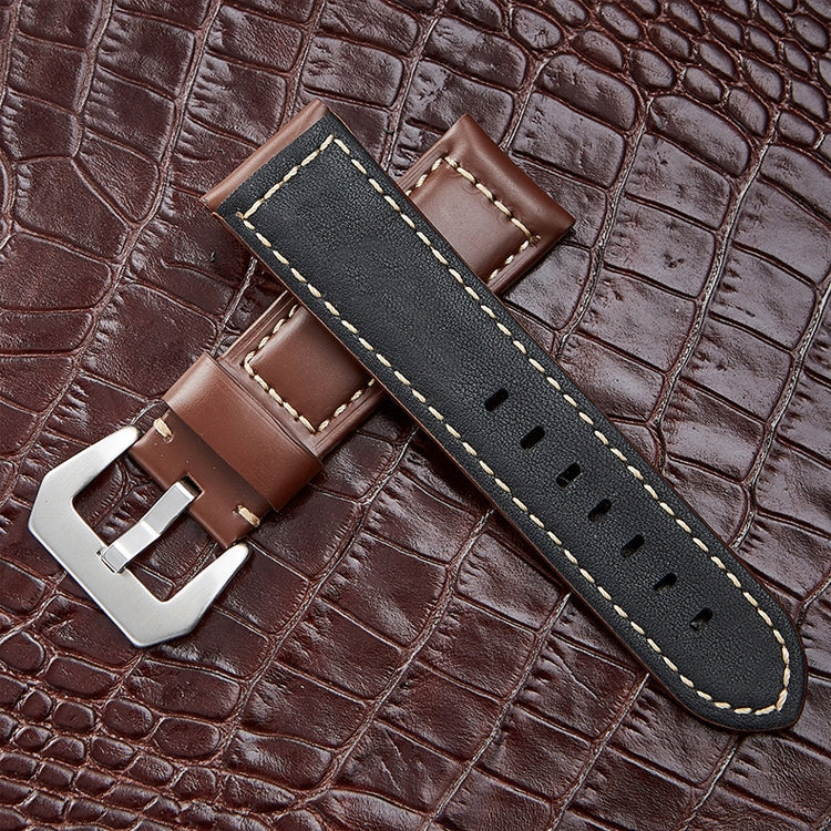 Crazy Horse Layer Frosted Silver Buckle Watch Leather Watch Band, Size: 24mm