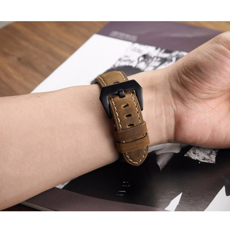 Crazy Horse Layer Frosted Silver Buckle Watch Leather Watch Band, Size: 24mm
