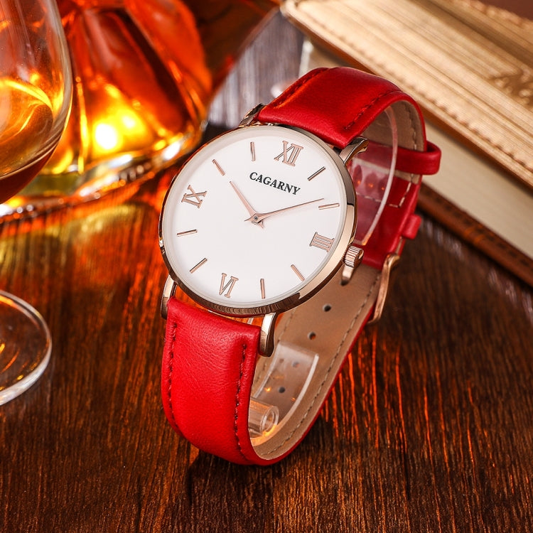 CAGARNY 6812 Concise Style Ultra Thin Quartz Wrist Watch with Leather Band for Women(Black Band)