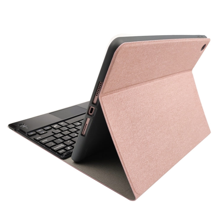 RK508C Detachable Magnetic Plastic Bluetooth Keyboard with Touchpad + Silk Pattern TPU Tablet Case for iPad 9.7 inch, with Pen Slot & Bracket, RK508C