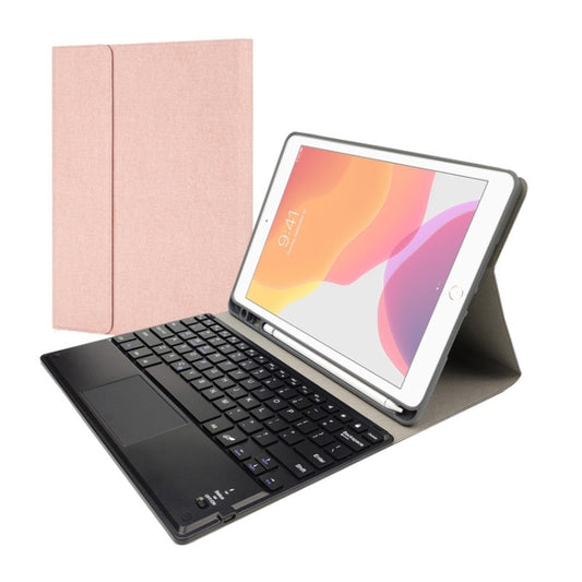 RK508C Detachable Magnetic Plastic Bluetooth Keyboard with Touchpad + Silk Pattern TPU Tablet Case for iPad 9.7 inch, with Pen Slot & Bracket, RK508C