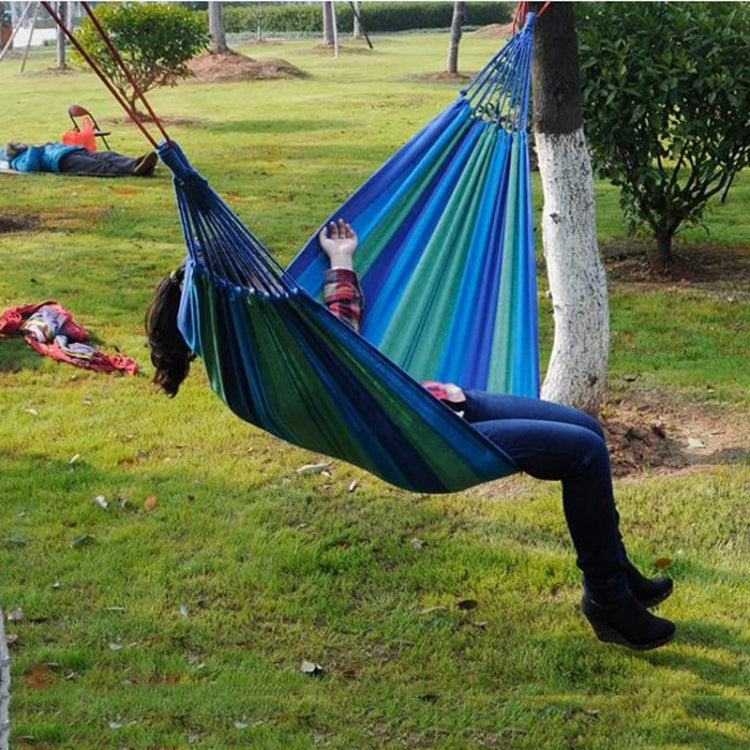 Stripe Outdoor Canvas Hammock Dual People Widening Swing Bed, Size: 190cm x 150cm, 190cm x 150cm (Blue), 190cm x 150cm (Red+Yellow), 200 x 150cm (Blue+Yellow)