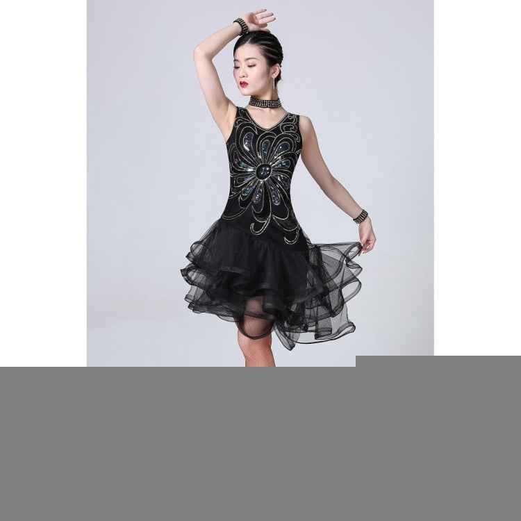 5 in 1 Sleeveless Latin Dance Dress + Collar + Separate Bottoms + Bracelets Set, M, L, XL, XXL