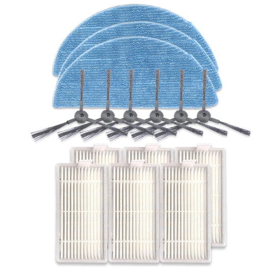 XI242 3 Pairs K614 Side Brushes + 6 PCS I208 Filters+ 3 PCS I201 Rags Set for ILIFE V5S Pro / V50 / V5S