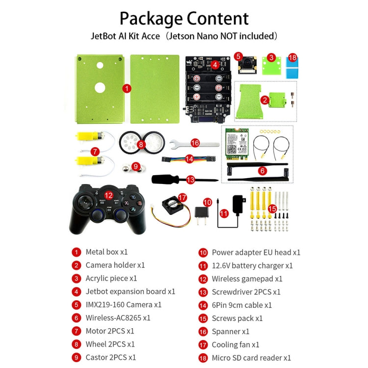Waveshare JetBot AI Kit Accessories, Add-ons for Jetson Nano to Build JetBot, US Plug