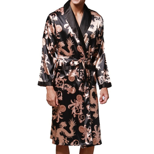 Men Long Paragraph Silk Pajamas(Color:Grey Size:XXXL)