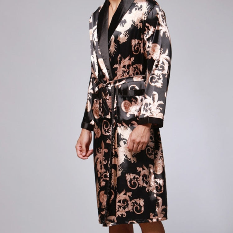 Men Long Paragraph Silk Pajamas(Color:Grey Size:XXXL)