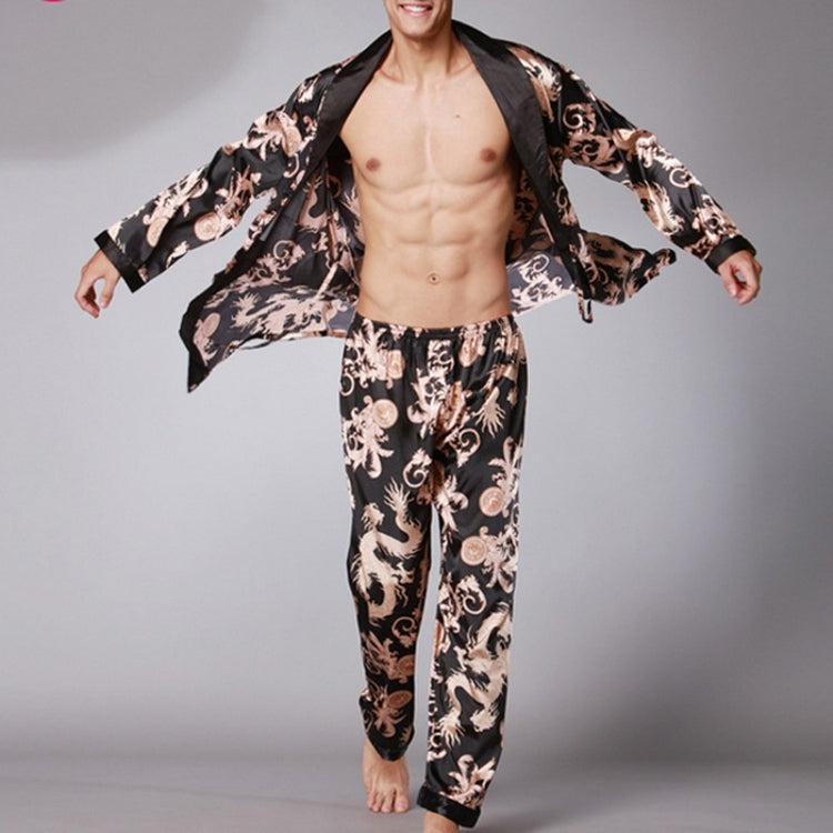 Men Long Paragraph Silk Pajamas(Color:Grey Size:XXXL)