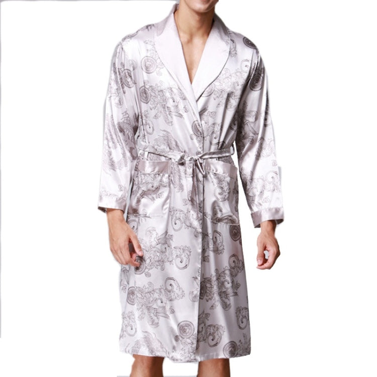 Men Long Paragraph Silk Pajamas(Color:Grey Size:XXXL)